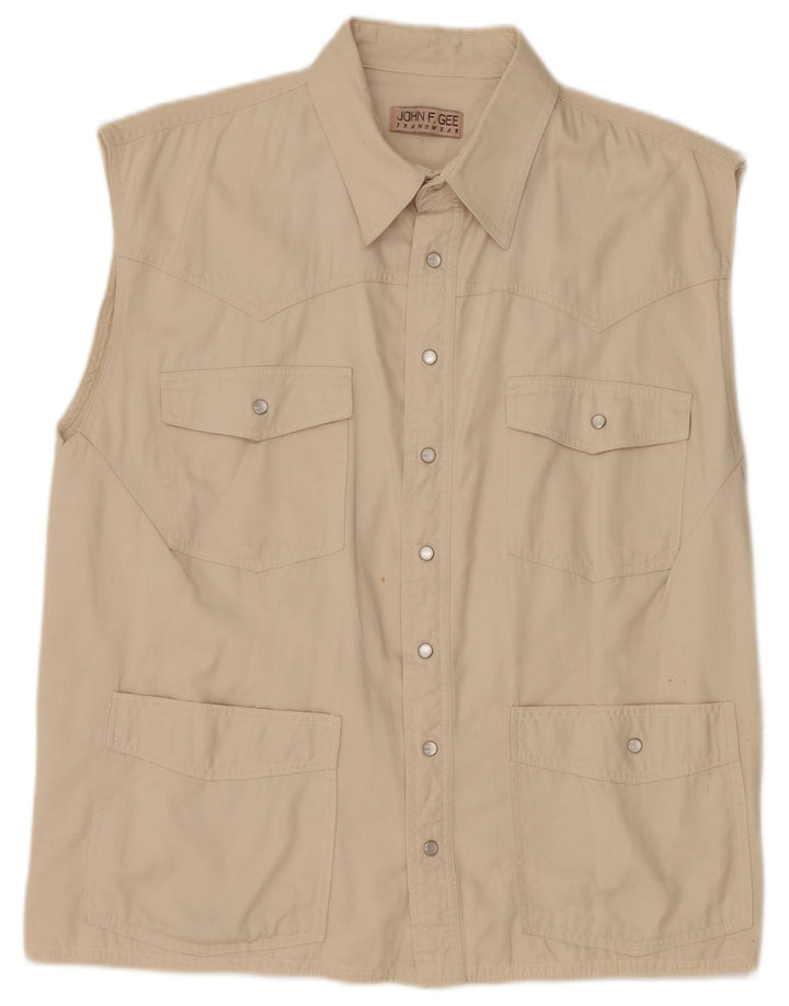 JOHN F GEE Mens Sleeveless Shirt Medium Beige