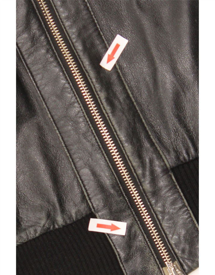 Jachetă de piele crop Sasch pentru femei UK 14 Medium Black