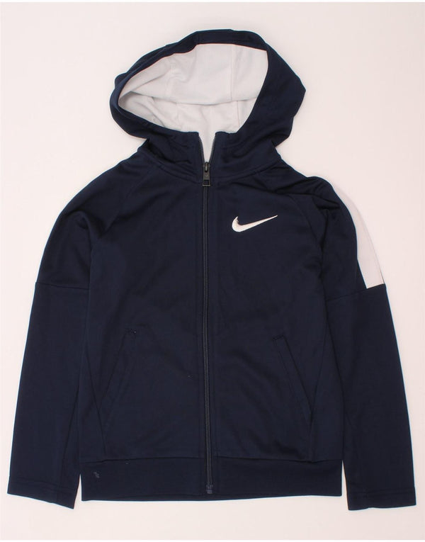 NIKE Boys Zip Hoodie Sweater 6-7 Years Large Navy Blue Colourblock