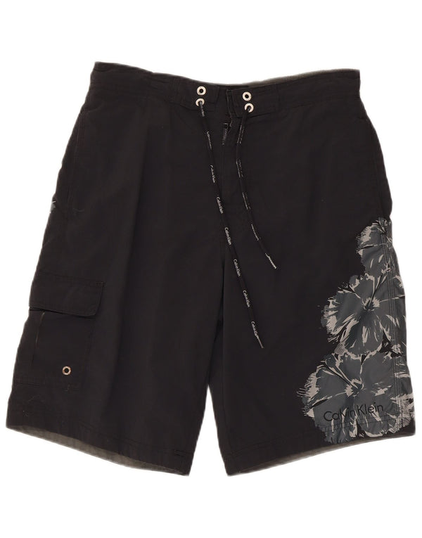 Calvin Klein Mens Swimming Shorts Small Black Floral Nylon