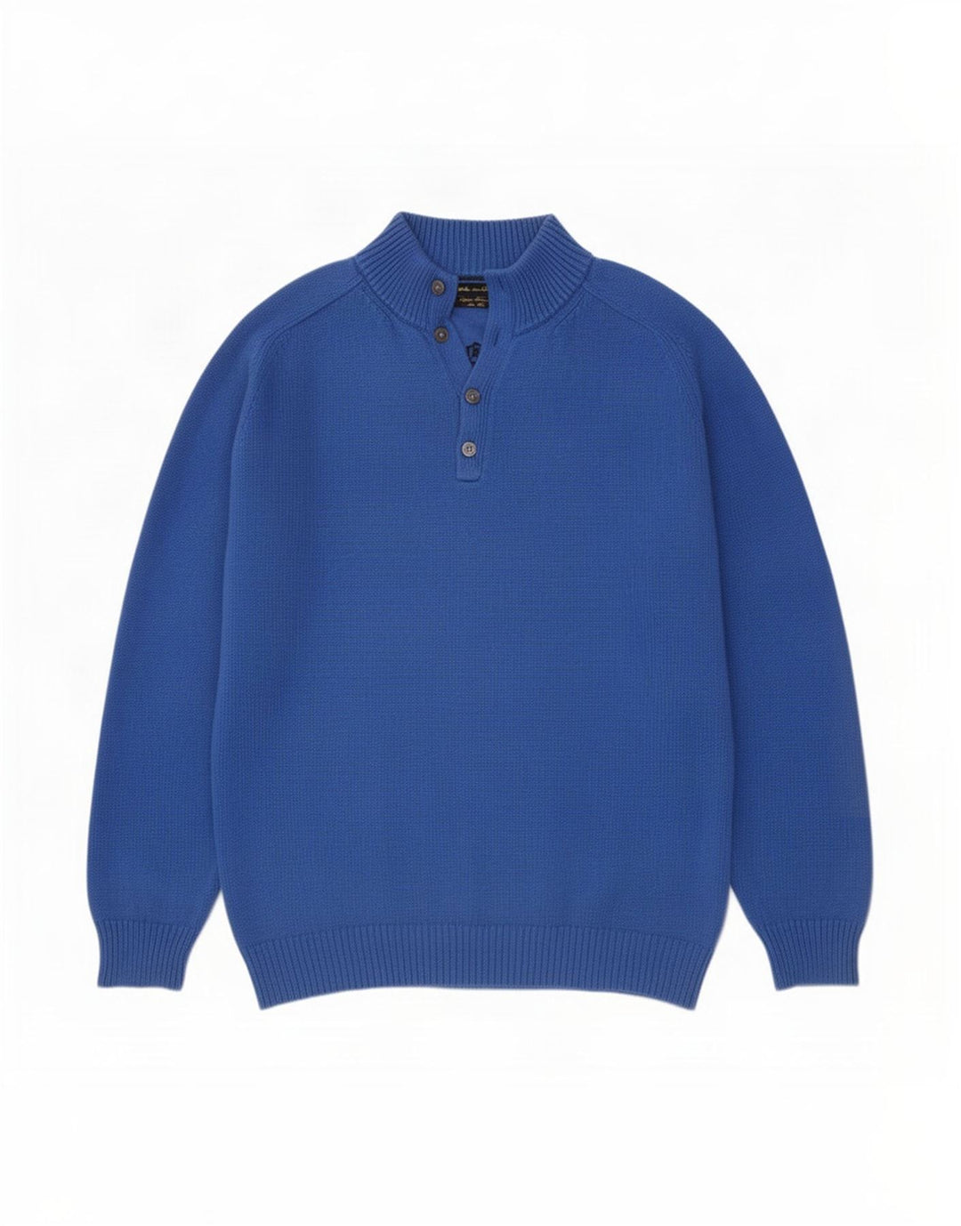 Massimo Dutti Pulover pentru bărbați cu gât cu nasturi, bumbac albastru 2XL