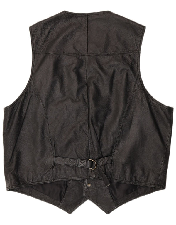 JOHN F GEE Mens Leather Waistcoat IT 56 2XL Black Leather
