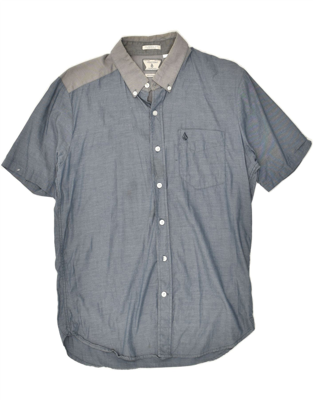 VOLCOM Mens Petit Classic Fit Short Sleeve Shirt Small Grey Colourblock | Vintage Volcom | Thrift | Second-Hand Volcom | Used Clothing | Messina Hembry 