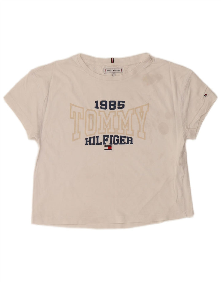 TOMMY HILFIGER Tricou cu grafic crop pentru fete Top 13-14 ani alb