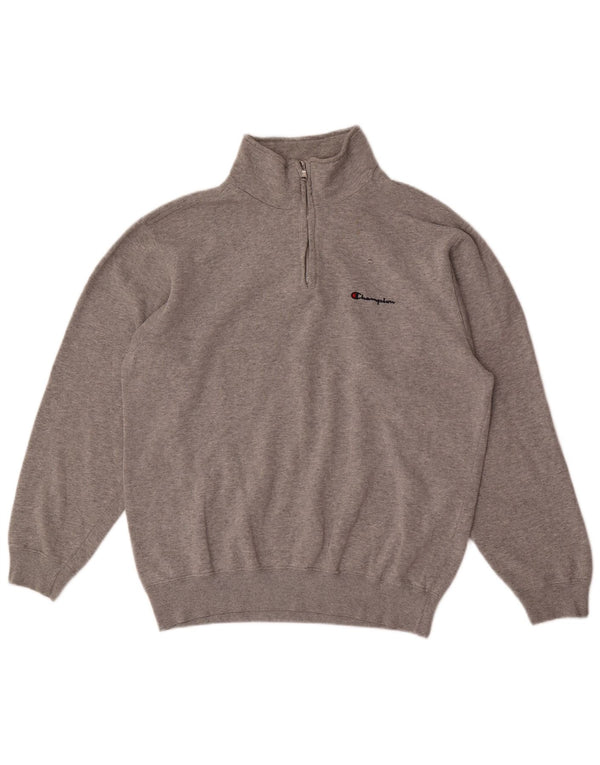 Pulover pentru bărbați Champion, cu fermoar, cu gât, bumbac cu pete, gri mediu