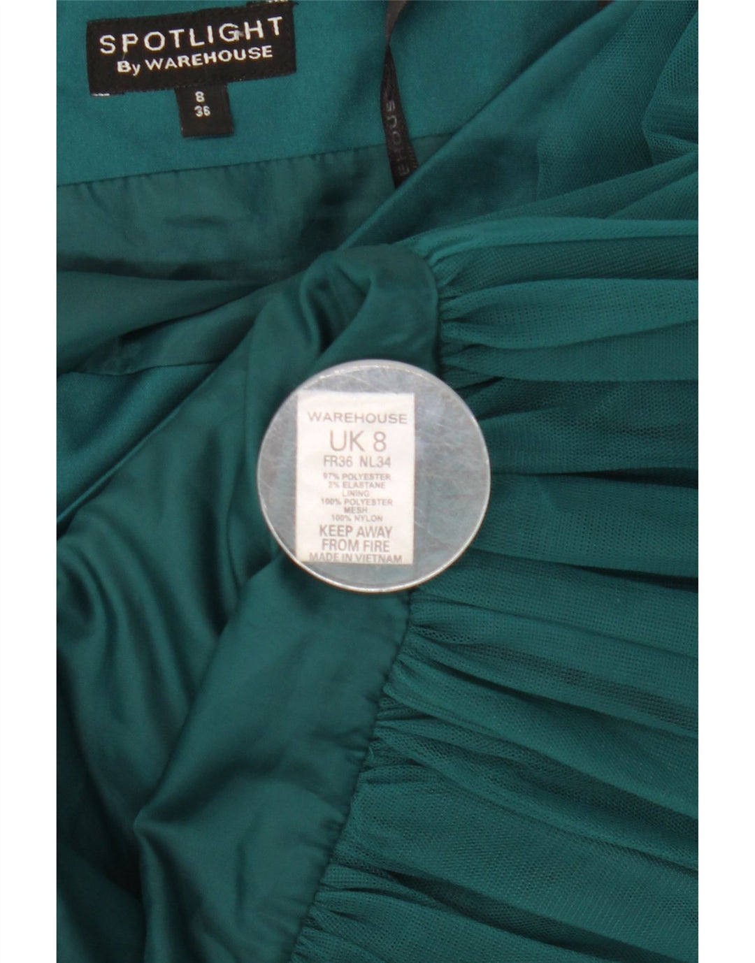Rochie pentru femei WAREHOUSE cu un singur umăr UK 8 Poliester verde mic