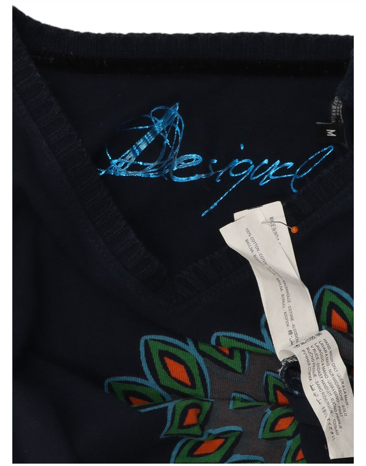 Top grafic pentru femei Desigual cu mânecă lungă UK 12, mediu, bleumarin, bumbac