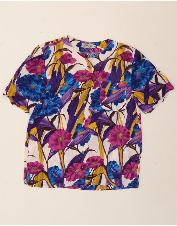 Bluză cămașă vintage pentru femei cu mânecă scurtă UK 14 Medium Multicolor Floral