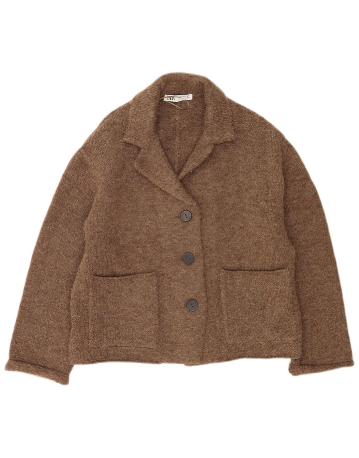 Pulover cardigan supradimensionat pentru femei Zara UK 10 Poliester maro mic