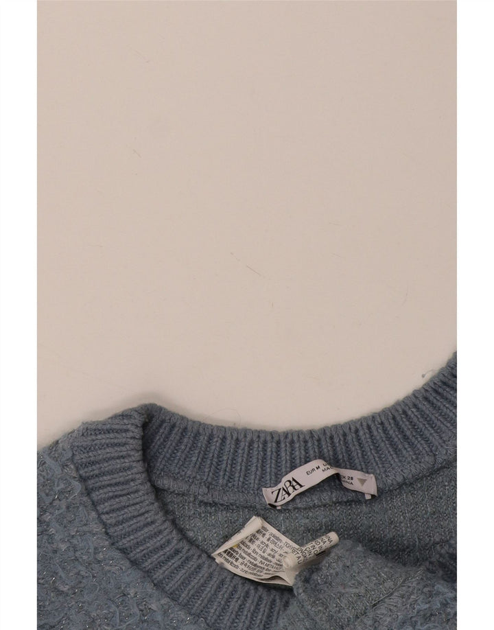 Pulover pentru femei Zara Crop Crew Gate UK 14 Poliester albastru mediu
