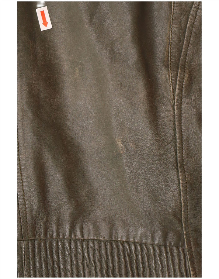 DAVID MOORE Jachetă de motociclist crop pentru femei UK 16, mare, verde, din piele color bloc