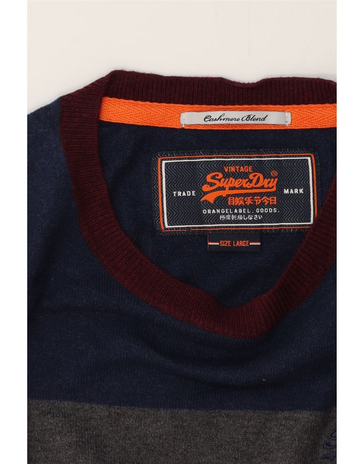 SUPERDRY Pulover pentru bărbați cu gât crew pulover mare, multicolor, cu dungi
