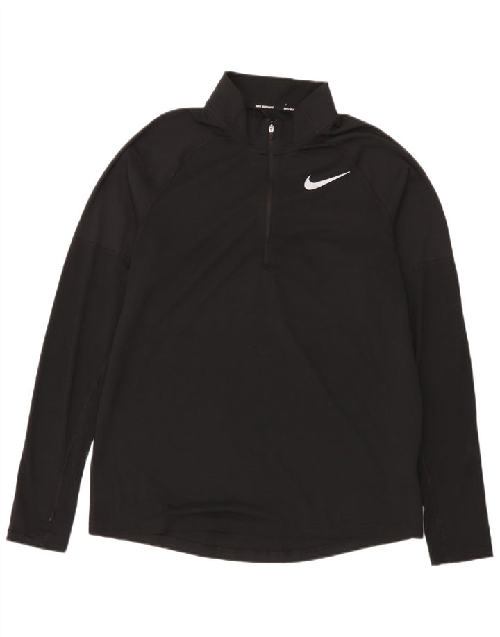 Top de trening pentru bărbați Dri Fit, cu fermoar și gât, din poliester negru mediu