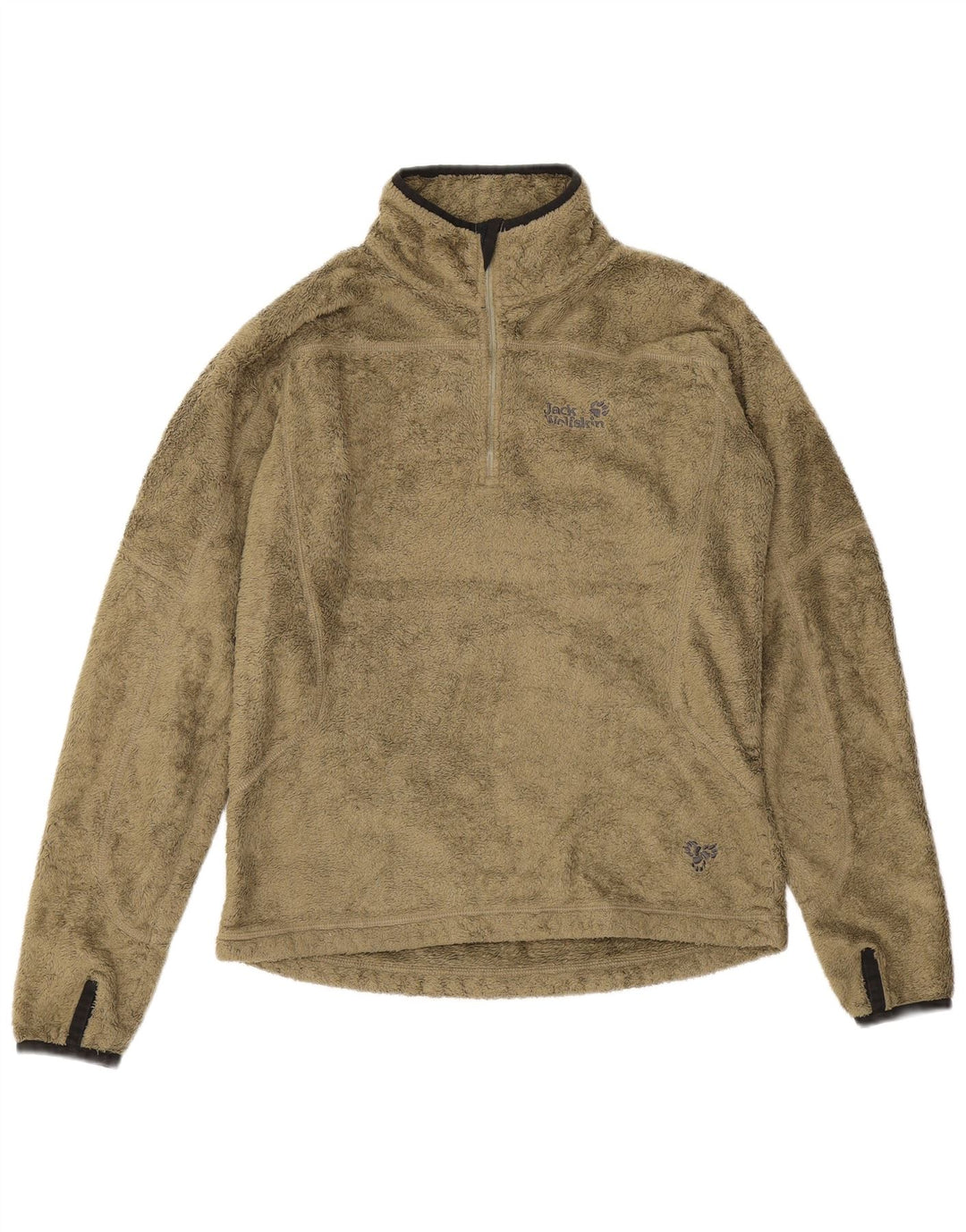 Pulover pentru femei Jack Wolfskin, cu fermoar și gât, din lână UK 10 Poliester kaki mic