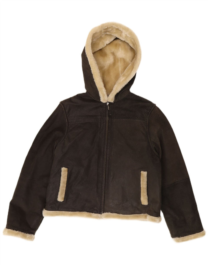 Jachetă din shearling cu glugă pentru femei Conbipel UK 14 Medium Grey Piele
