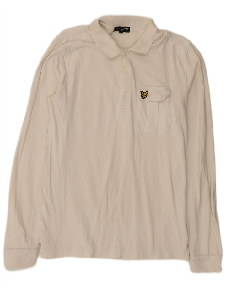 Tricou polo obișnuit cu mânecă lungă pentru bărbați Lyle & Scott, bumbac alb mediu