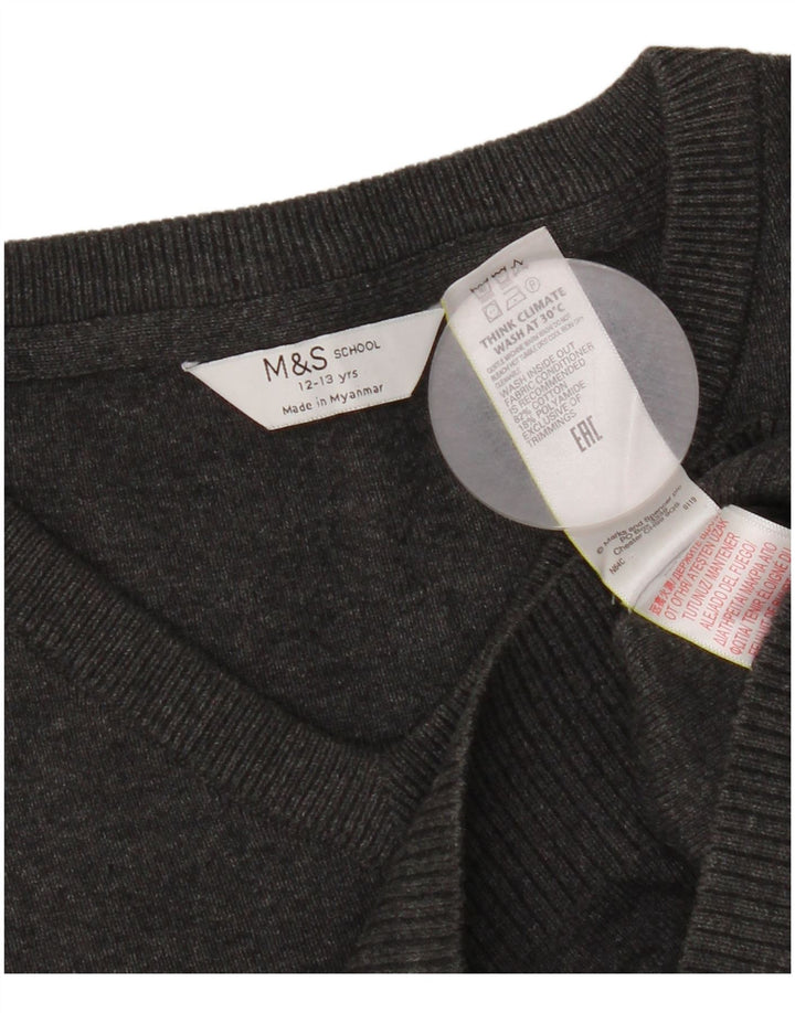 Pulover cu decolteu în V Marks & Spencer pentru băieți 12-13 ani, bumbac gri