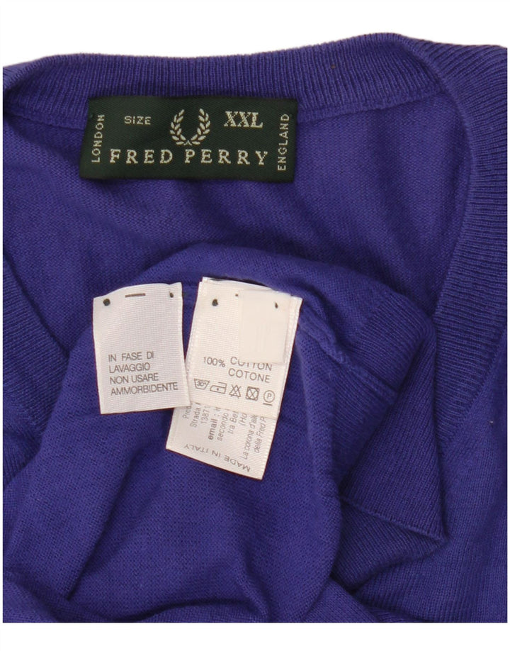 Pulover cu decolteu în V Fred Perry pentru bărbați, bumbac violet 2XL