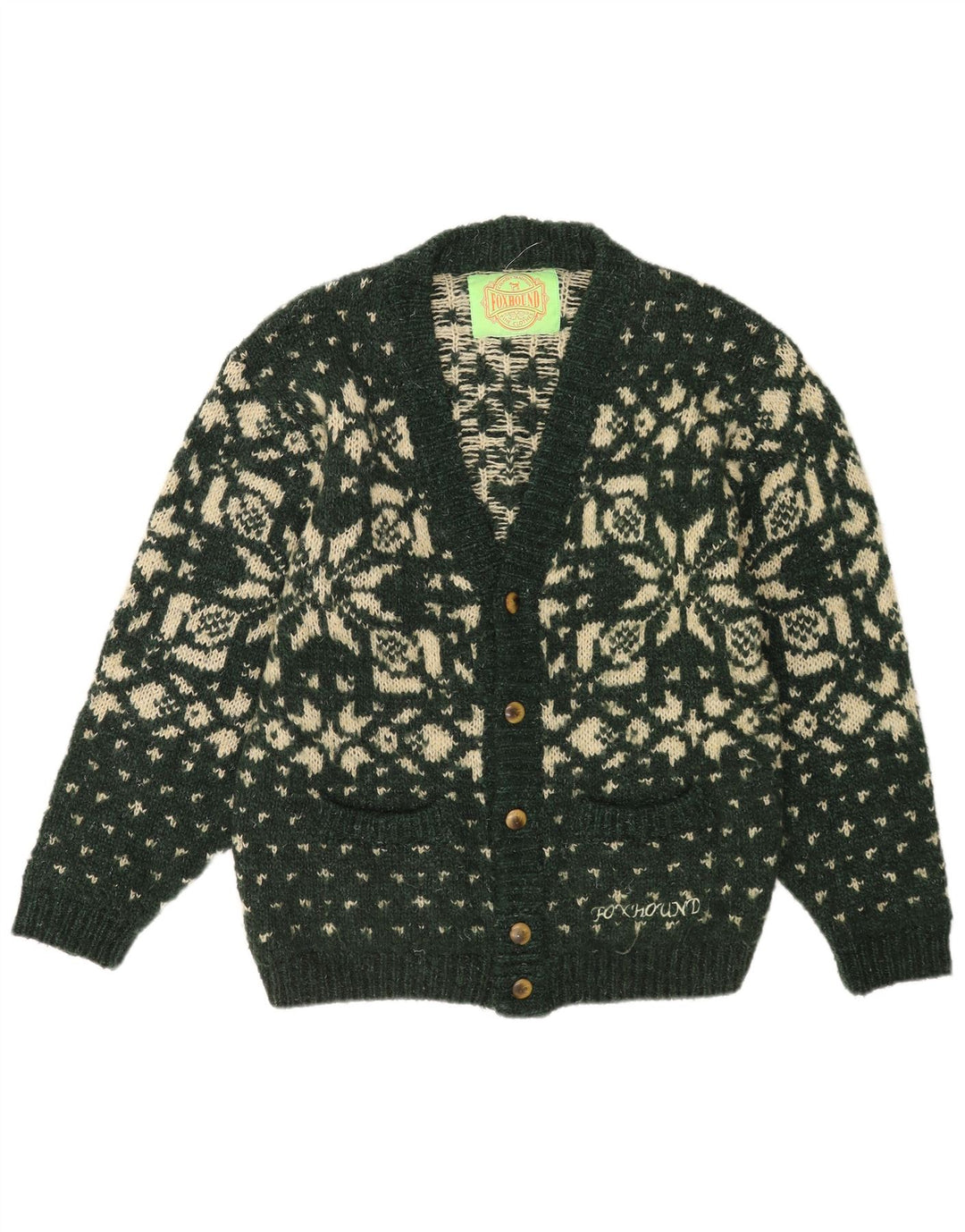 Pulover cardigan pentru bărbați Foxhound, verde mediu Fair Isle