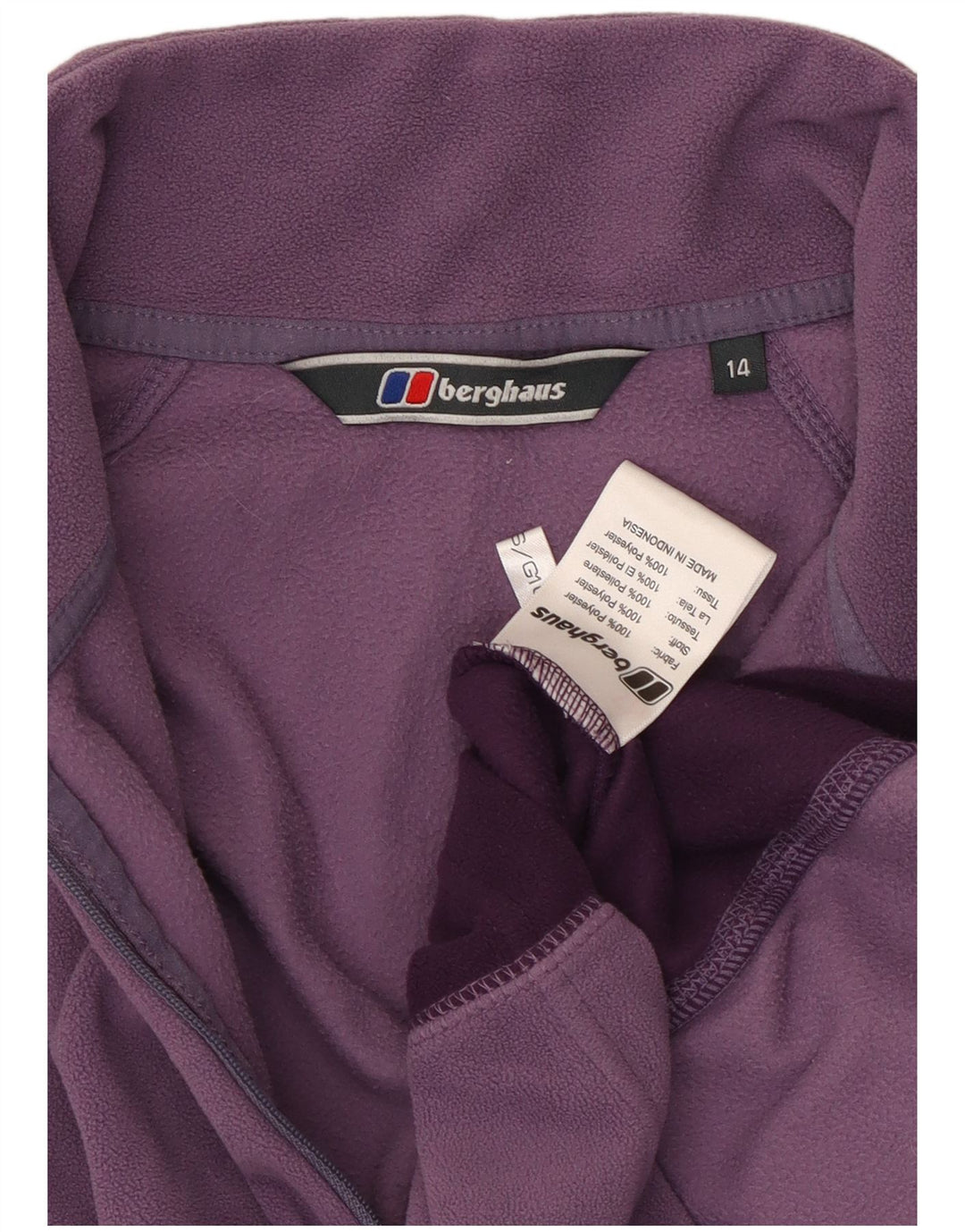 Pulover pentru damă BERGHAUS, cu fermoar și gât, din lână UK 14, mare, mov, bloc de culoare