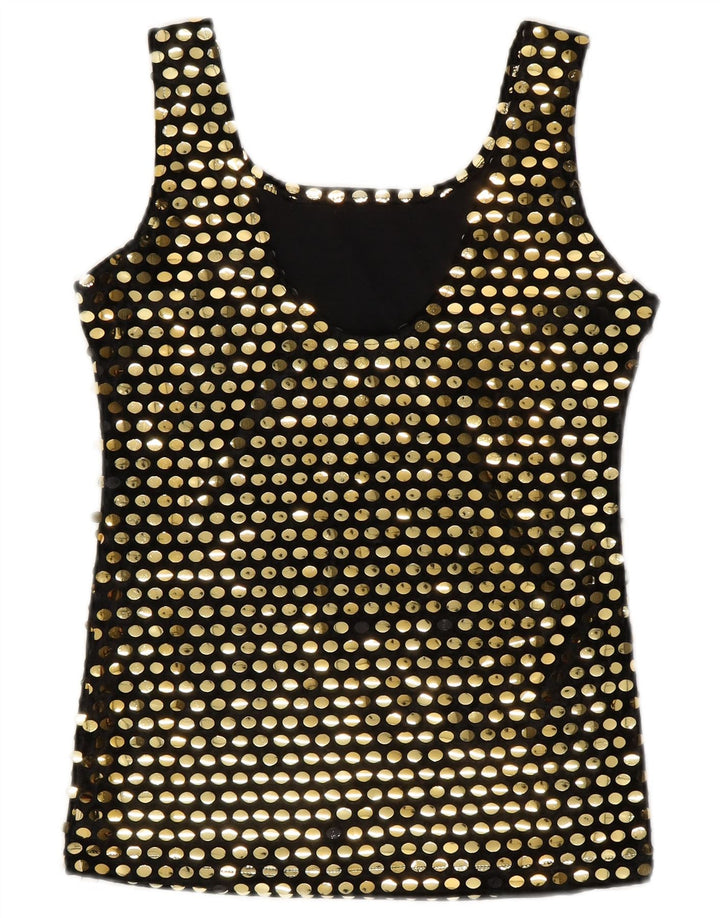 Bluză fără mâneci pentru femei vintage UK 10 Poliester negru mic