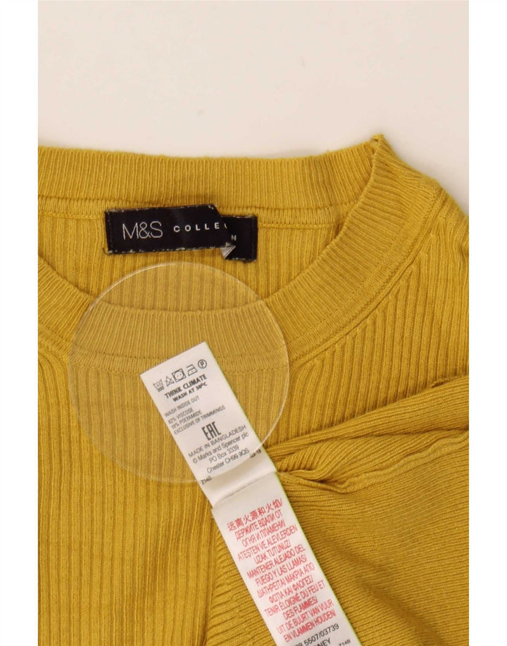 Pulover pentru femei Marks & Spencer cu gât roșu, viscoză galbenă medie UK 12