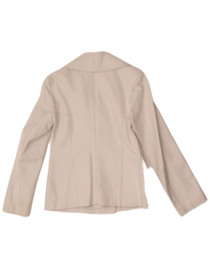 Jachetă vintage din piele cu 3 nasturi pentru femei UK 10 Small White