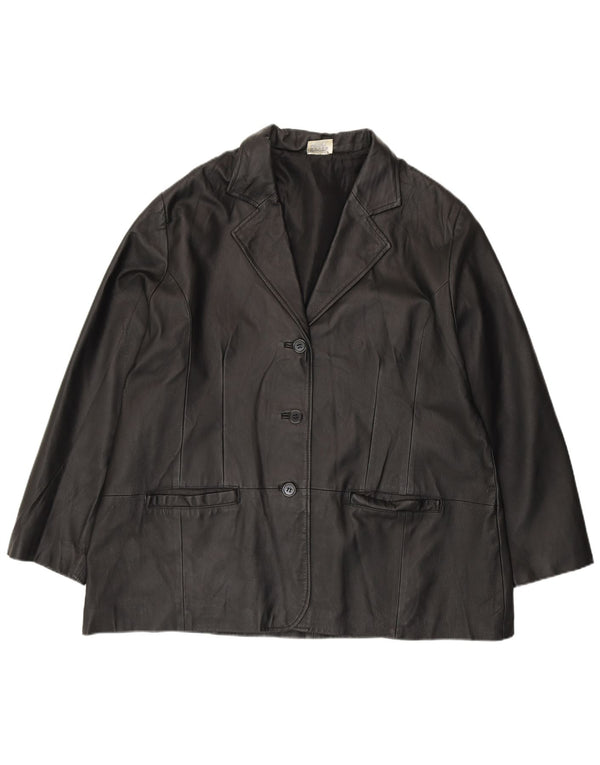 Agenda Sacou Blazer din piele cu 3 nasturi pentru femei UK 24 4XL Piele neagră