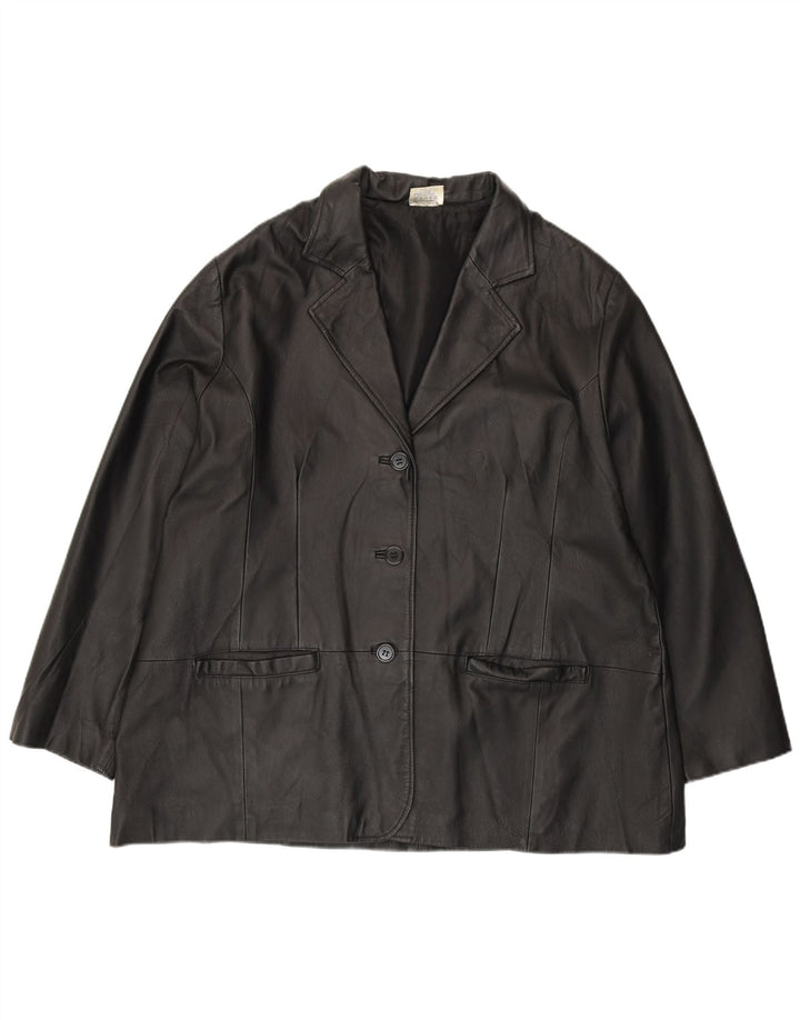 Agenda Sacou Blazer din piele cu 3 nasturi pentru femei UK 24 4XL Piele neagră