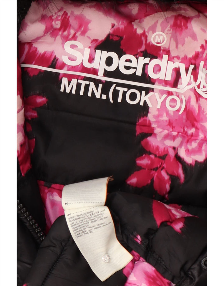 Palton căptușit cu glugă Superdry pentru femei UK 12 Medium Black Nylon