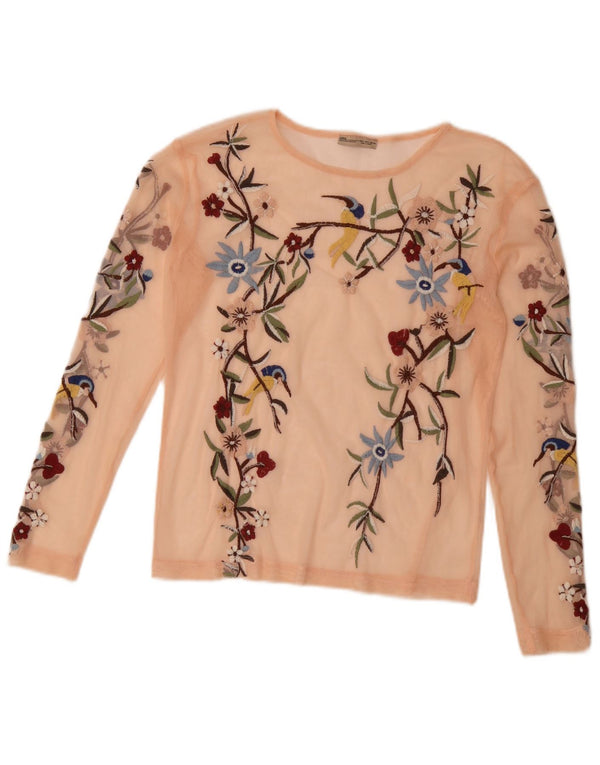 Top cu mânecă lungă pentru femei Zara UK 10 mic, roz, floral