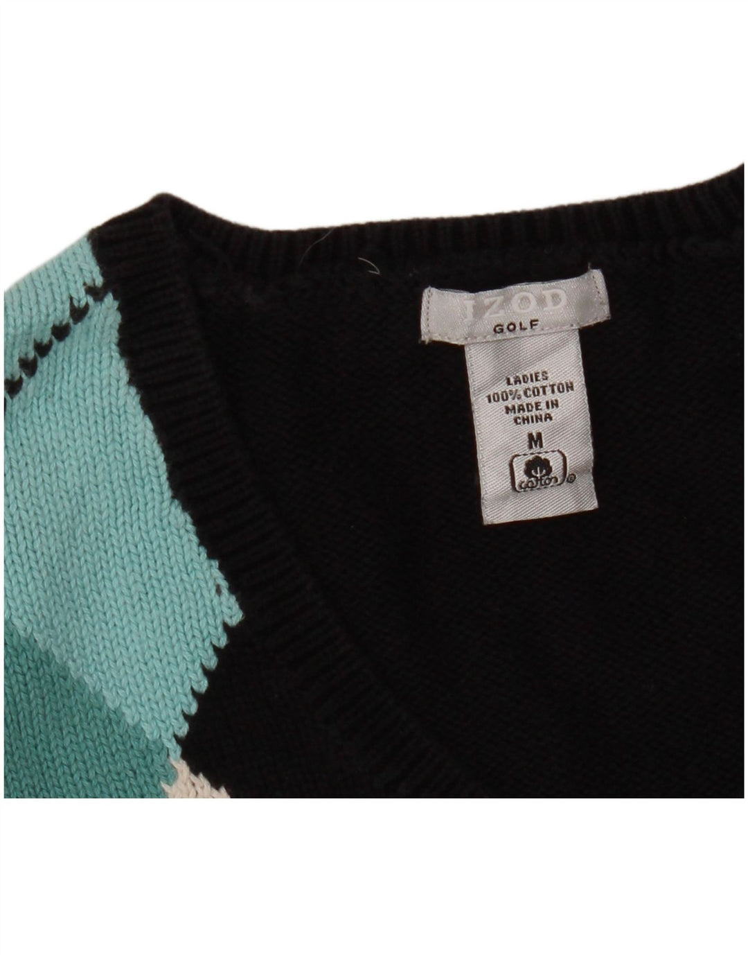 IZOD Pulover de golf cu decolteu în V pentru femei UK 12 Medium Black Argyle/Diamond
