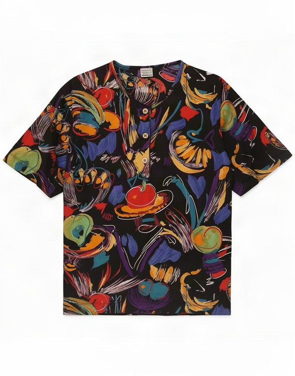 Vintage Womens Abstract Pattern Tricou Top UK 10 Small Multicolor
