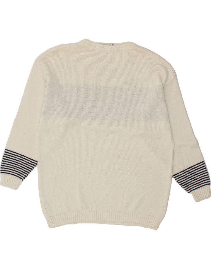 VINTAGE Womens Crew Neck Jumper Sweater EU 40 Medium Off White Striped Vintage Vintage and Second-Hand Vintage from Messina Hembry 