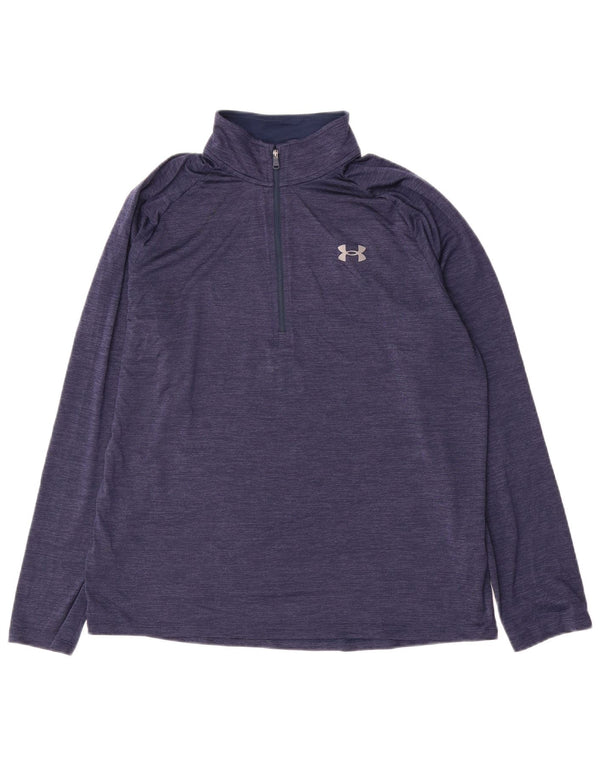 Top de trening Under Armour pentru bărbați, cu fermoar și gât, cu dungi mari, albastru