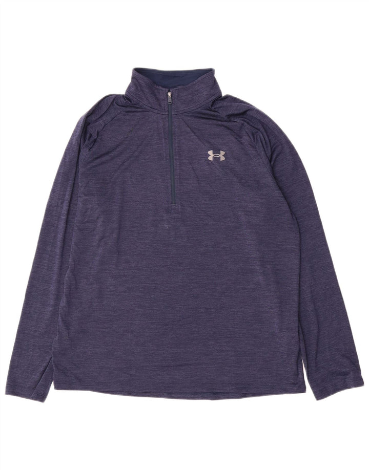 Top de trening Under Armour pentru bărbați, cu fermoar și gât, cu dungi mari, albastru