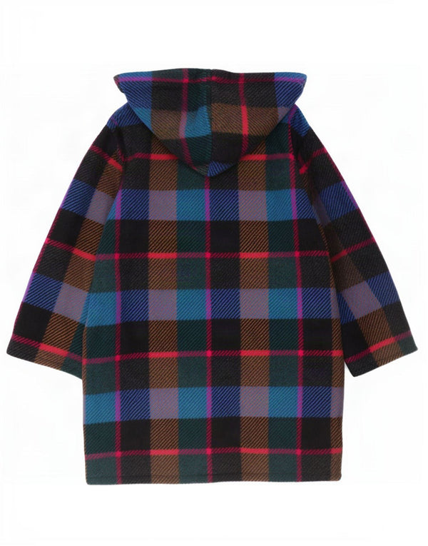 Palton de damă vintage cu glugă dublu piept EU 44 XL carouri multicolore
