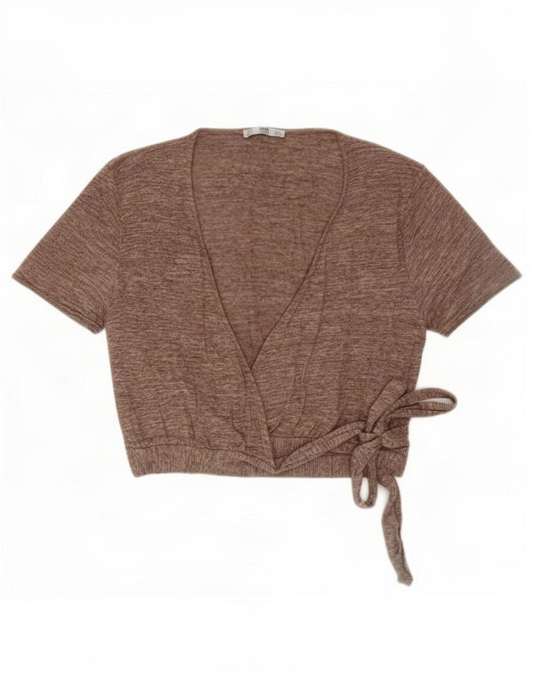 Top cardigan cu mânecă scurtă pentru femei Zara UK 14 mare, bej, pete