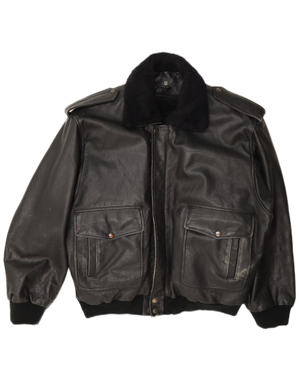 Jachetă militară din piele vintage pentru bărbați UK 42 XL negru