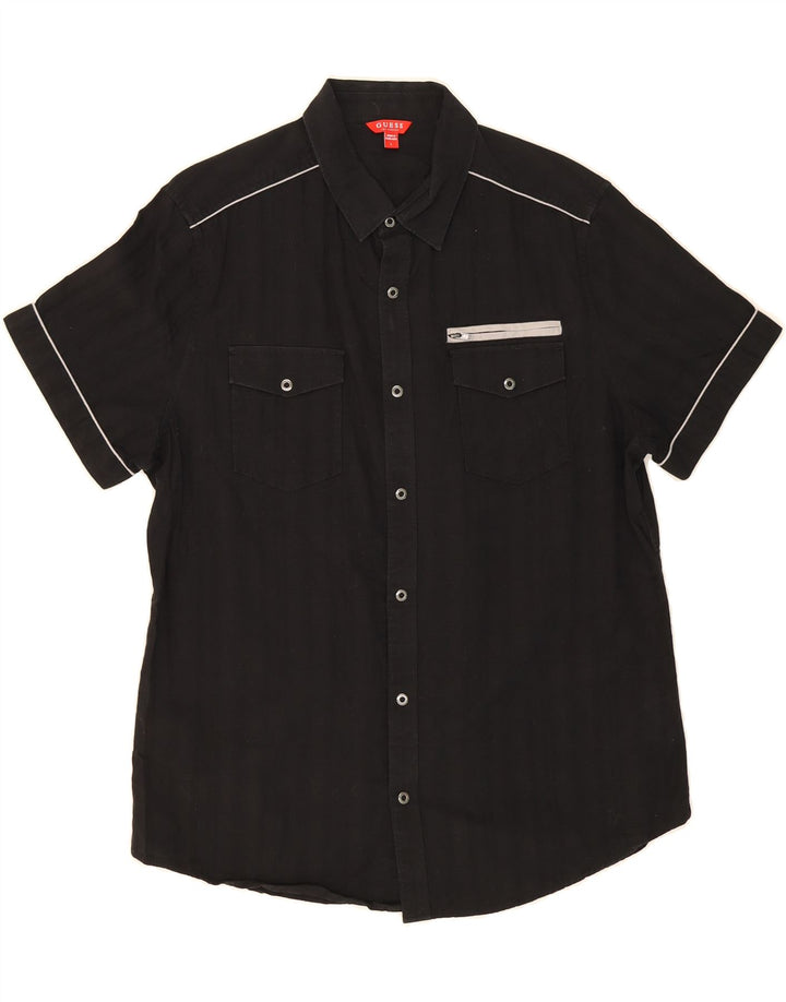 GUESS Mens Short Sleeve Shirt Large Black Check Cotton Vintage Guess and Second-Hand Guess from Messina Hembry 