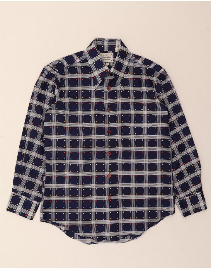 PRINCE ROMANO Mens Abstract Pattern Shirt Large Navy Blue Polyester Vintage Prince Romano and Second-Hand Prince Romano from Messina Hembry 