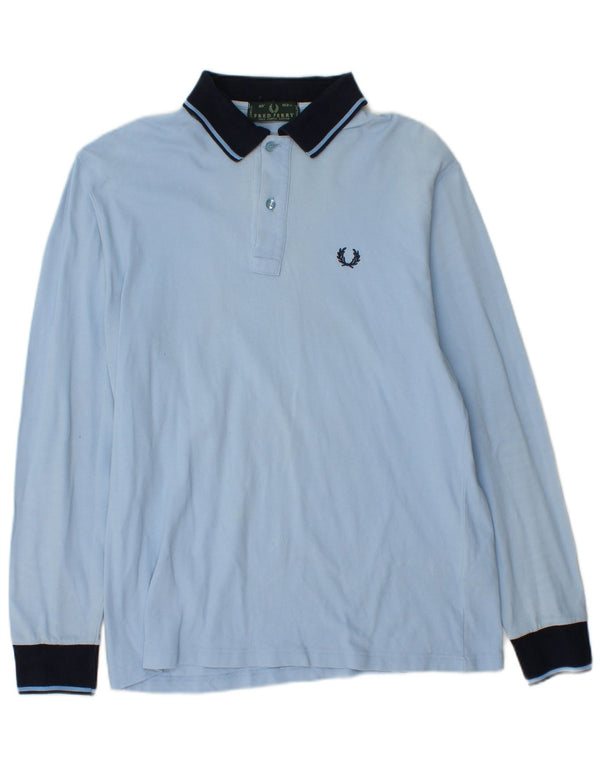 Tricou polo pentru bărbați cu mânecă lungă de rugby Fred Perry, bumbac color bloc albastru mediu