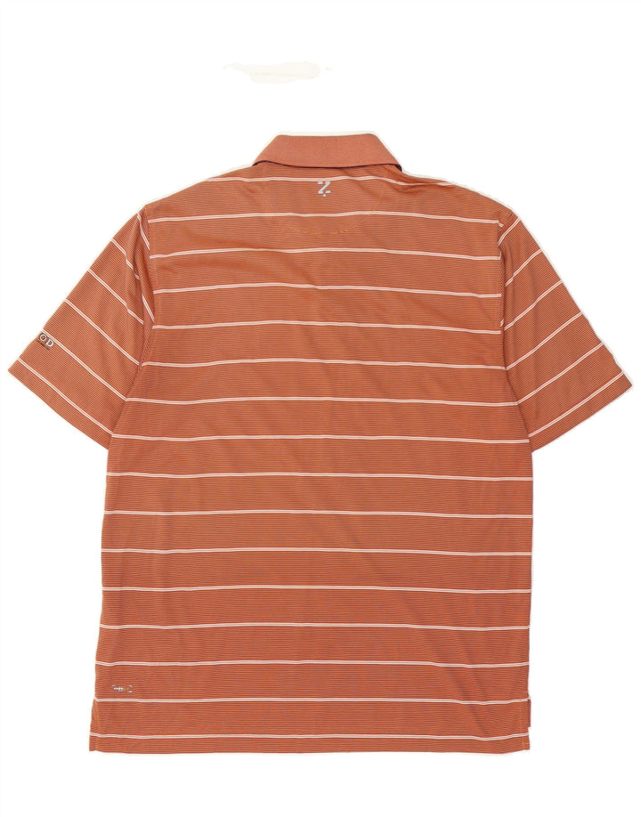 IZOD Mens Polo Shirt Medium Orange Striped Polyester Vintage Izod and Second-Hand Izod from Messina Hembry 