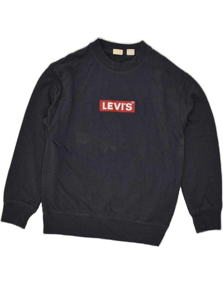 LEVI'S Womens Graphic Sweatshirt Jumper UK 10 Small Navy Blue Cotton Vintage Levi's and Second-Hand Levi's from Messina Hembry 