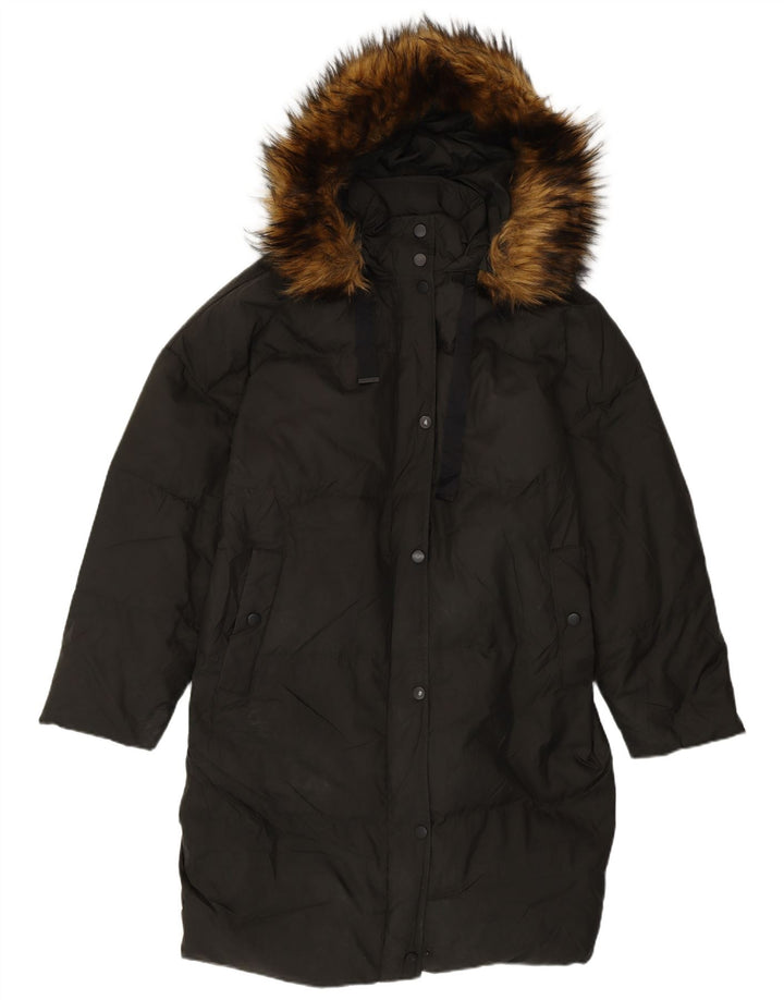 Palton căptușit cu glugă supradimensionat pentru femei Zara UK 10 Nylon negru mic