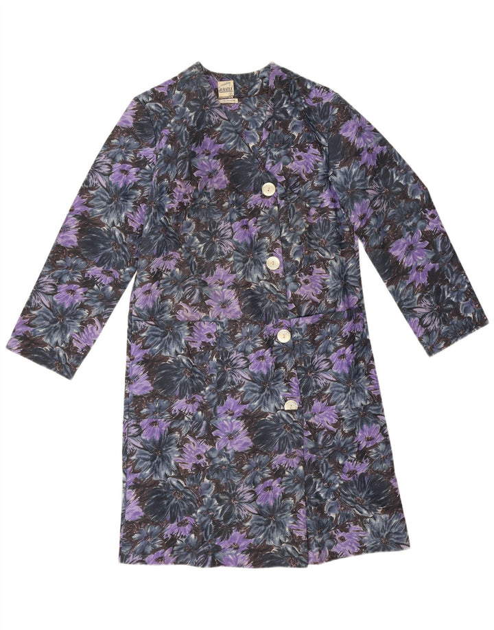 Pardesiu vintage pentru femei UK 14 Medium Purple Floral Poliamidă