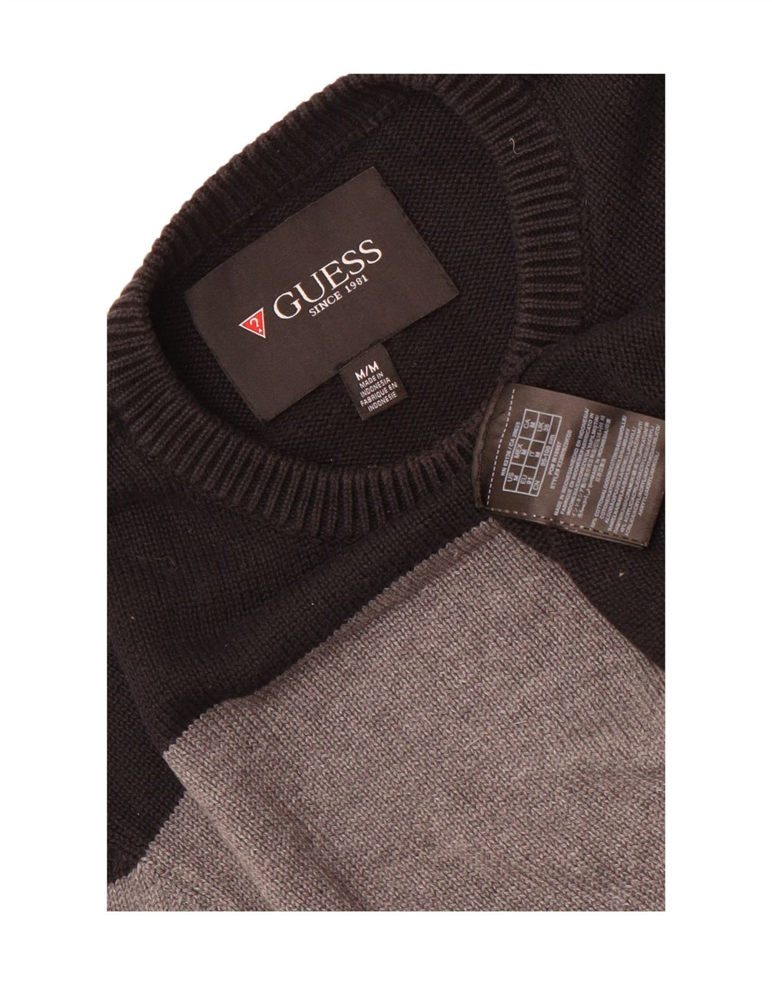 Pulover Guess pentru bărbați cu gât roșu, bumbac color bloc mediu, negru
