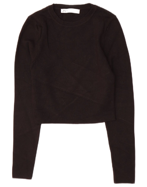 Crop Top pentru femei Zara cu mânecă lungă UK 14 mare negru
