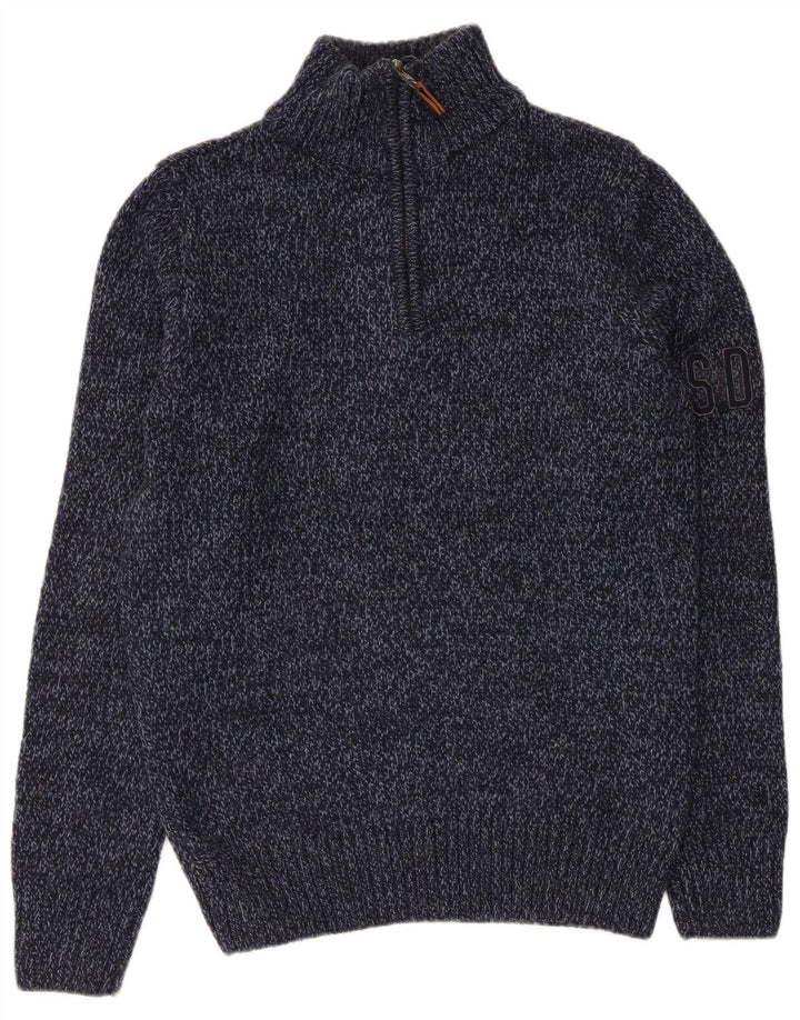 Pulover Superdry pentru femei, cu fermoar, cu gât, UK 14 Medium, bleumarin, pete
