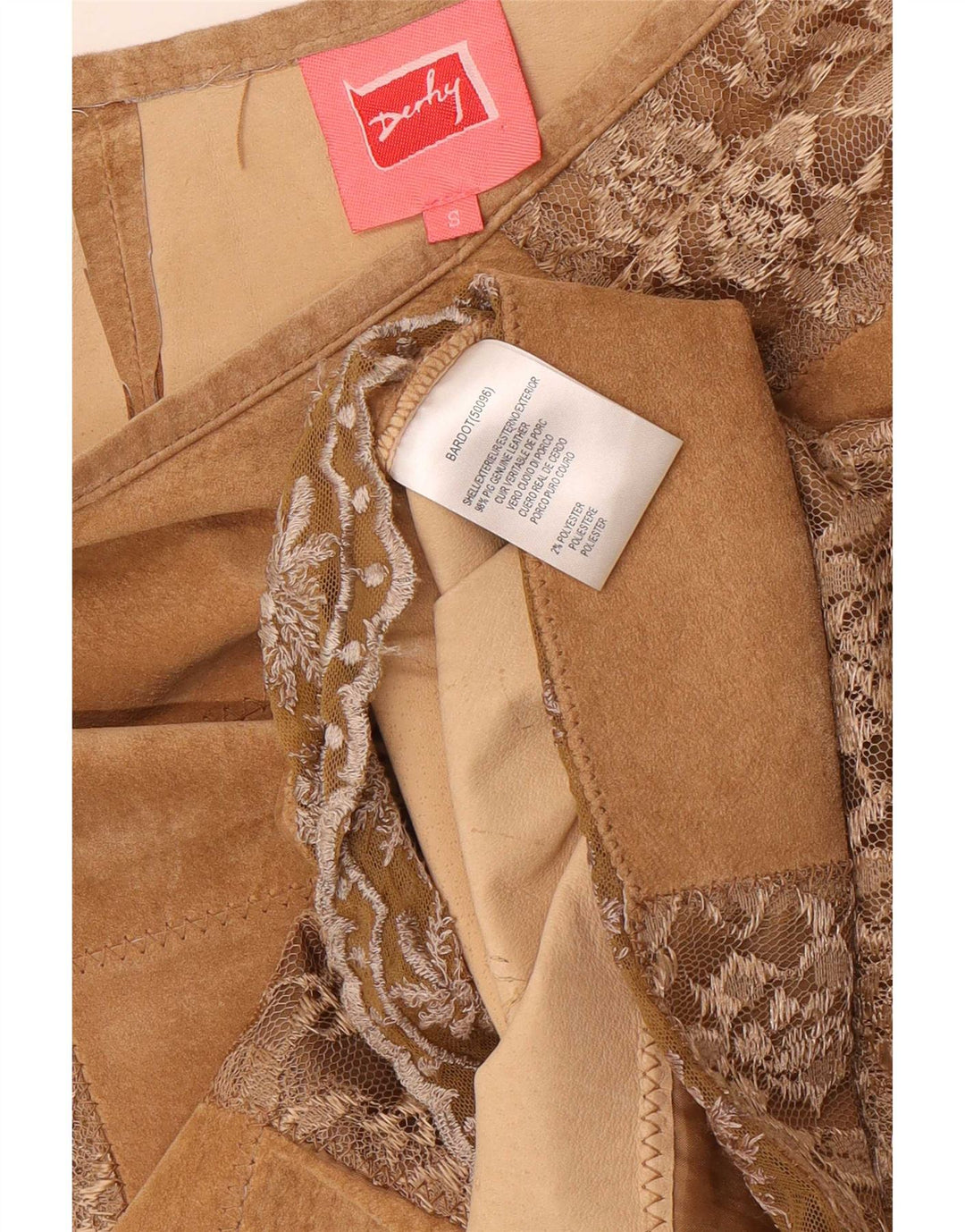 Fusta Derby Femei din piele intoarsa Mica W28 Bej Patchwork Piele